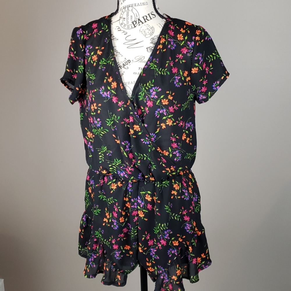 {Roly Poly} Black Floral Romper Wedding Event Evening Relaxed
